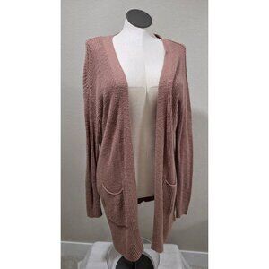 Sonoma Womens Open Front Knit Cardigan Sweater With Pockets Size M Mauve Pink